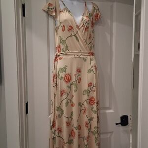 Janette Cream Floral Maxi Wrap Dress with Orange Bloom